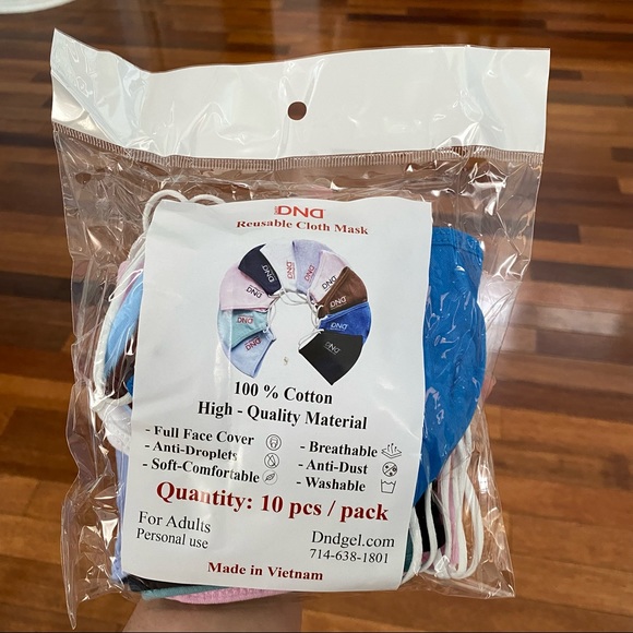 Daisy DND Reusable Cloth Adult Face Masks 10 Pcs Assorted Colors - Picture 3 of 4